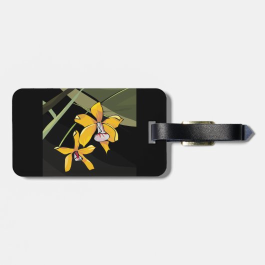 Gele Orchidee Bloem Tropisch Botanisch Bagagelabel (Achterkant horizontaal)