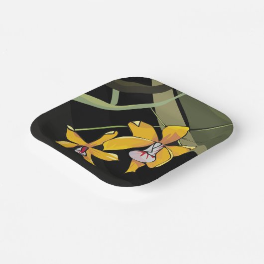 Gele Orchidee Bloem Tropisch Botanisch Papieren Bordje (Gebogen)