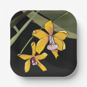 Gele Orchidee Bloem Tropisch Botanisch Papieren Bordje (Voorkant)