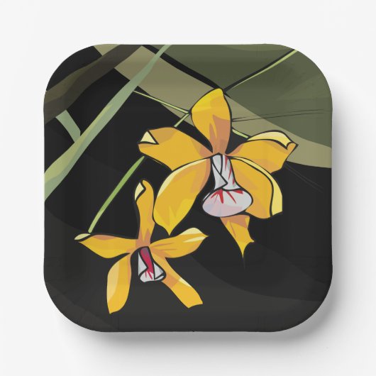 Gele Orchidee Bloem Tropisch Botanisch Papieren Bordje (Voorkant)