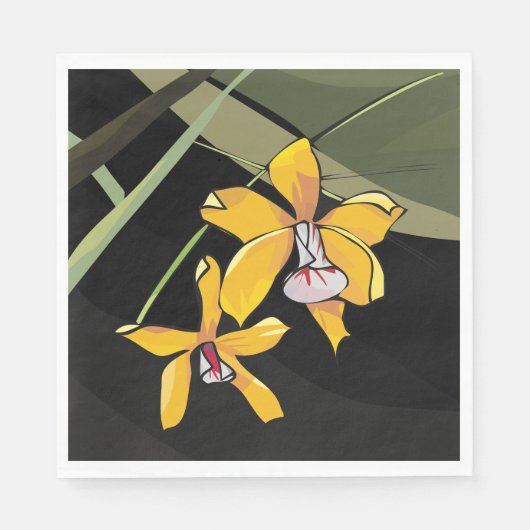 Gele Orchidee Bloem Tropisch Botanisch Servet (Voorkant)