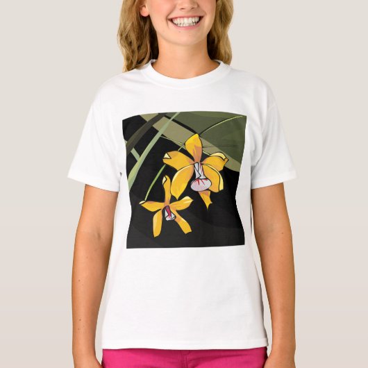 Gele Orchidee Bloem Tropisch Botanisch T-shirt (Voorkant)