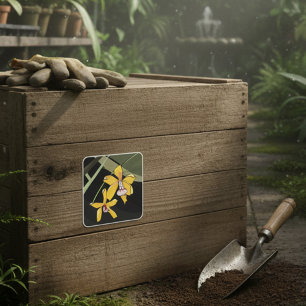 Gele Orchidee Bloem Tropisch Botanisch Vierkante Sticker