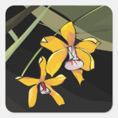 Gele Orchidee Bloem Tropisch Botanisch Vierkante Sticker (Voorkant)