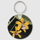 Gele Orchidee Bloem Tropische Botanische Sleutelhanger (Voorkant)