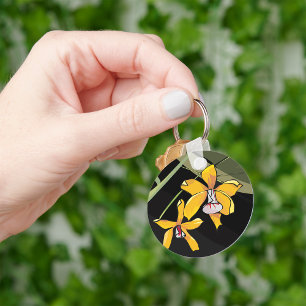Gele Orchidee Bloem Tropische Botanische Sleutelhanger