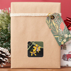 Gele Orchidee Bloem Tropische Botanische Vierkante Sticker