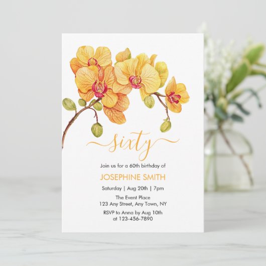 Gele Orchidee Bloesem Bloesem 60ste Verjaardag Kaart (Staand voorkant)
