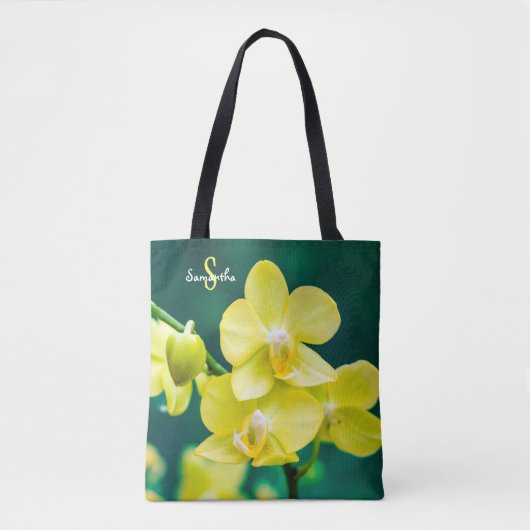 Gele orchidee op groene boodschappentas tote bag (Voorkant)