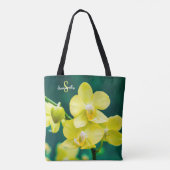 Gele orchidee op groene boodschappentas tote bag (Achterkant)