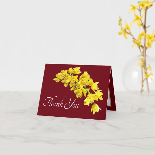 Gele orchidee rode achtergrond Dank u Kaart (Gele Bloem)