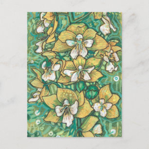 Gele orchidee Tropische bloemen Vloeiende kunst Briefkaart