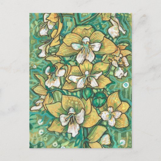 Gele orchidee Tropische bloemen Vloeiende kunst Briefkaart (Voorkant)
