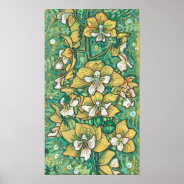 Gele orchidee Tropische bloemen Vloeiende kunst Poster