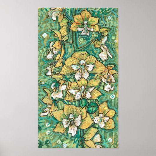Gele orchidee Tropische bloemen Vloeiende kunst Poster (Voorkant)