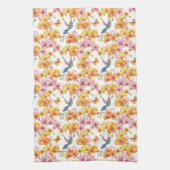 Gele orchideeën en levende vogels theedoek (Verticaal)