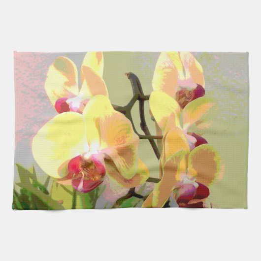 Gele orchideeën in de middagzon theedoek (Horizontaal)