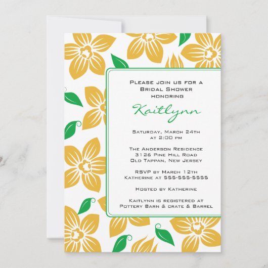 Gele orchideeën Lijst Bridal Shower Kaart (Voorkant)