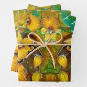 Gele orchideeën Magical Gold Sparkles Stars Green Inpakpapier Vel (In situ)