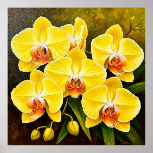 Gele orchideeën met roze centra Botanisch Poster (Voorkant)