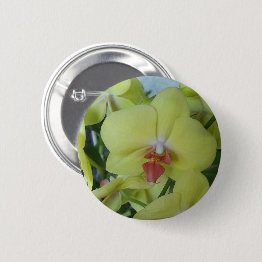Gele orchideeën ronde button 5,7 cm (Voorkant /achterkant)
