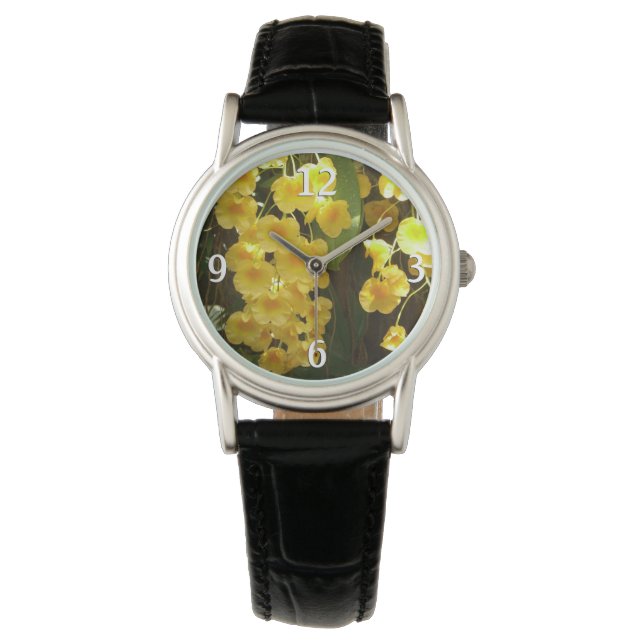 Gele Orchids Tropische Bloemen Horloge (Voorkant)