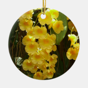 Gele Orchids Tropische Bloemen Keramisch Ornament