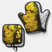 Gele Orchids Tropische Bloemen Ovenwant & Pannenlap Set (Voorkant / Achterkant)