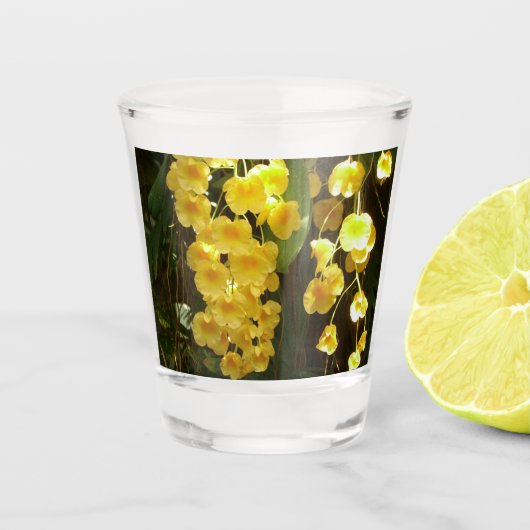 Gele Orchids Tropische Bloemen Shot Glas (Voorkant)