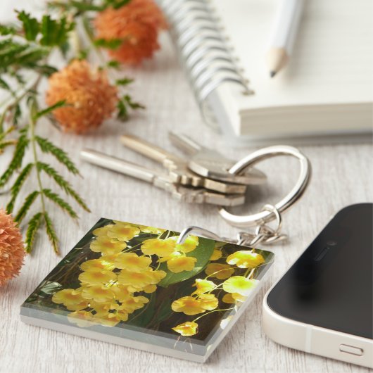 Gele Orchids Tropische Bloemen Sleutelhanger (Voorkant Rechts)