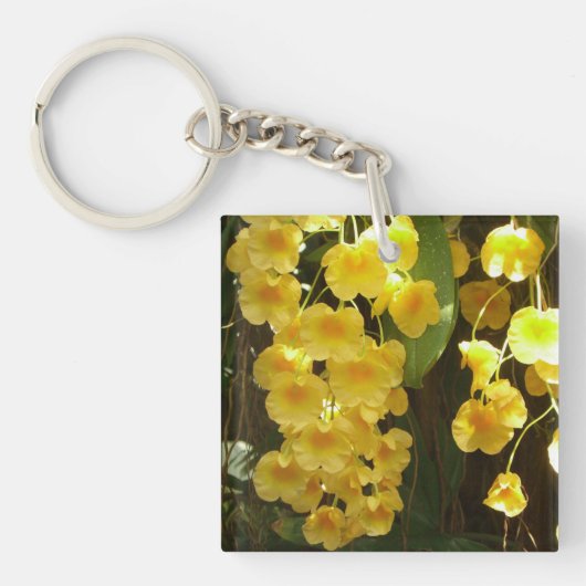 Gele Orchids Tropische Bloemen Sleutelhanger (Voorkant)