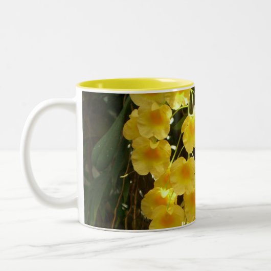 Gele Orchids Tropische Bloemen Tweekleurige Koffiemok (Links)