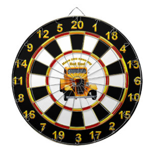 Gele oude roadster met gouden zwarte folie ontwerp dartbord