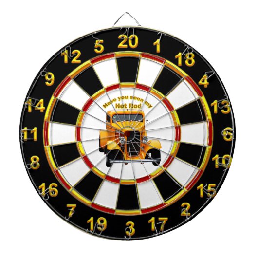 Gele oude roadster met gouden zwarte folie ontwerp dartbord (Voorkant)