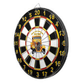 Gele oude roadster met gouden zwarte folie ontwerp dartbord (Voorkant Rechts)