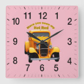 Gele oude roadster met voorruiten gehakt vierkante klok (Voorkant)