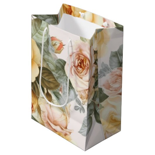 Gele Ouderwetse Rozen Medium Cadeauzakje (Voorkant Gekanteld)