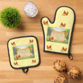 Gele ovenwant en pannenlapper set met Bijbelvers (Top down)