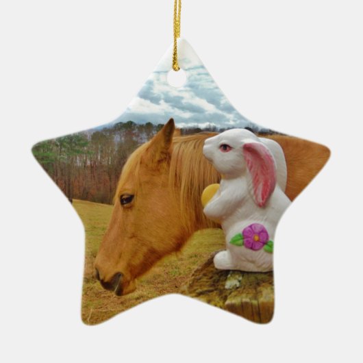 Gele paarden, lenteskonijn keramisch ornament (Voorkant)
