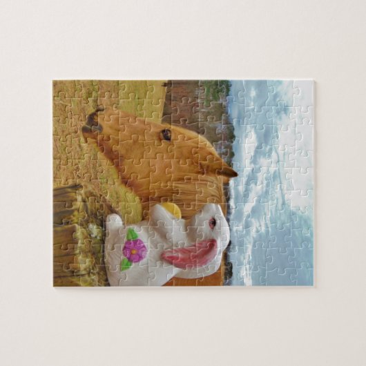 Gele paarden, lenteskonijn legpuzzel (Horizontaal)