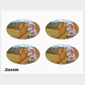 Gele paarden, lenteskonijn ovale sticker (Vel)