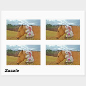 Gele paarden, lenteskonijn rechthoekige sticker (Vel)