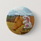 Gele paarden, lenteskonijn ronde button 5,7 cm (Voorkant)