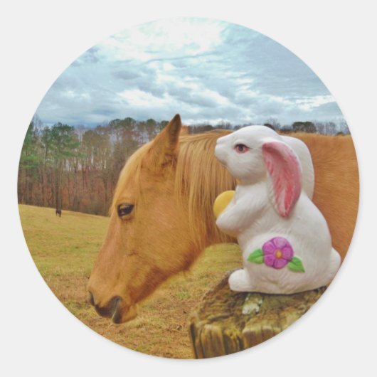 Gele paarden, lenteskonijn ronde sticker (Voorkant)