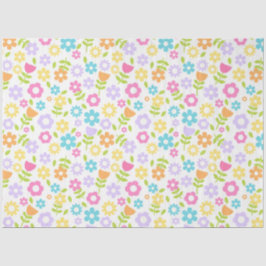 Gele, paarse, blauwe en roze bloemen op wit tissuepapier