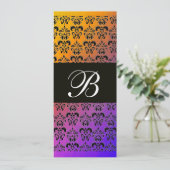 GELE PAARSE BLAUWE ZWARTE DAMAST MONOGRAM ,wit Kaart (Staand voorkant)