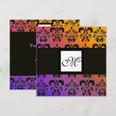 GELE PAARSE BLAUWE ZWARTE VIERKANTE DAMAST MONOGRA KAART (Voorkant / Achterkant)