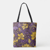 Gele paarse bloemen tuin canvas tas (Achterkant)