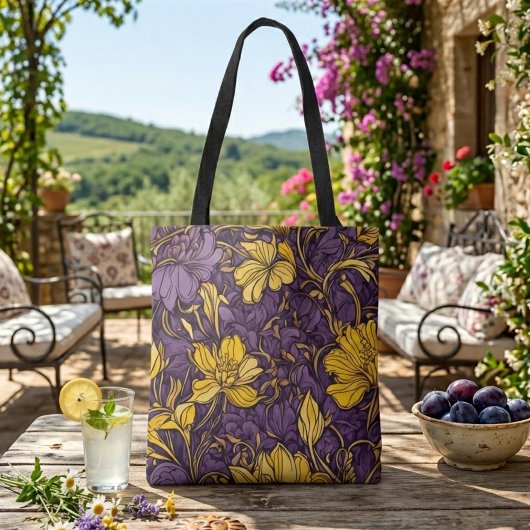 Gele paarse bloemen tuin canvas tas