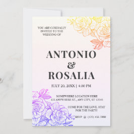 Gele & Paarse Bloemen Vintage Illustratie Huwelijk Kaart